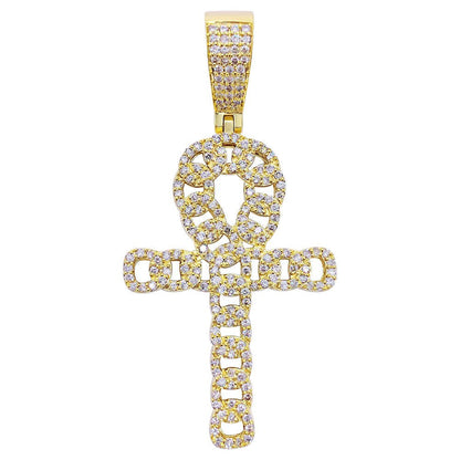 Cuban Ankh Cross 1.33cttw Diamond Pendant 10K Gold