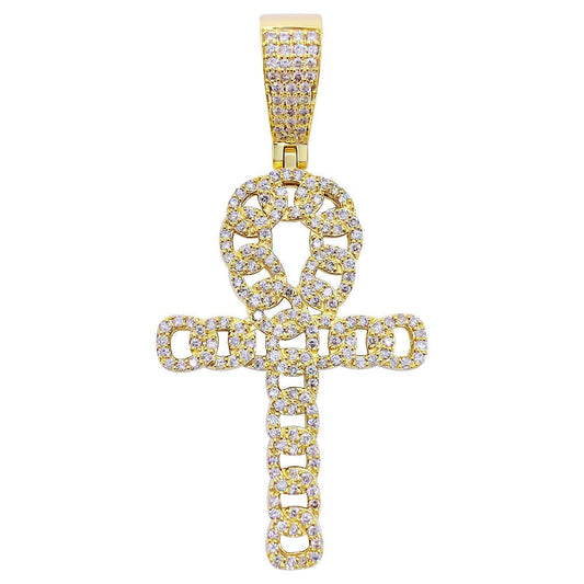 Cuban Ankh Cross 1.33cttw Diamond Pendant 10K Gold