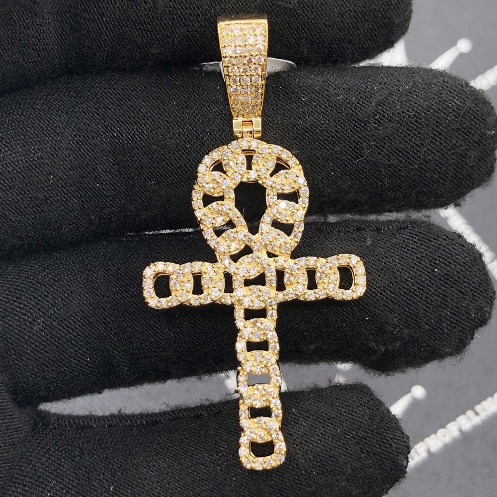 Cuban Ankh Cross 1.33cttw Diamond Pendant 10K Gold