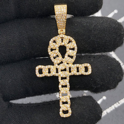 Cuban Ankh Cross 1.33cttw Diamond Pendant 10K Gold