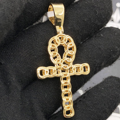 Cuban Ankh Cross 1.33cttw Diamond Pendant 10K Gold