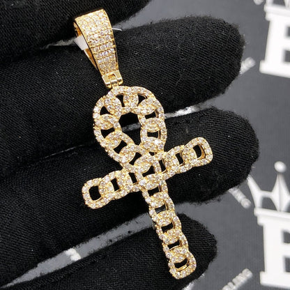 Cuban Ankh Cross 1.33cttw Diamond Pendant 10K Gold