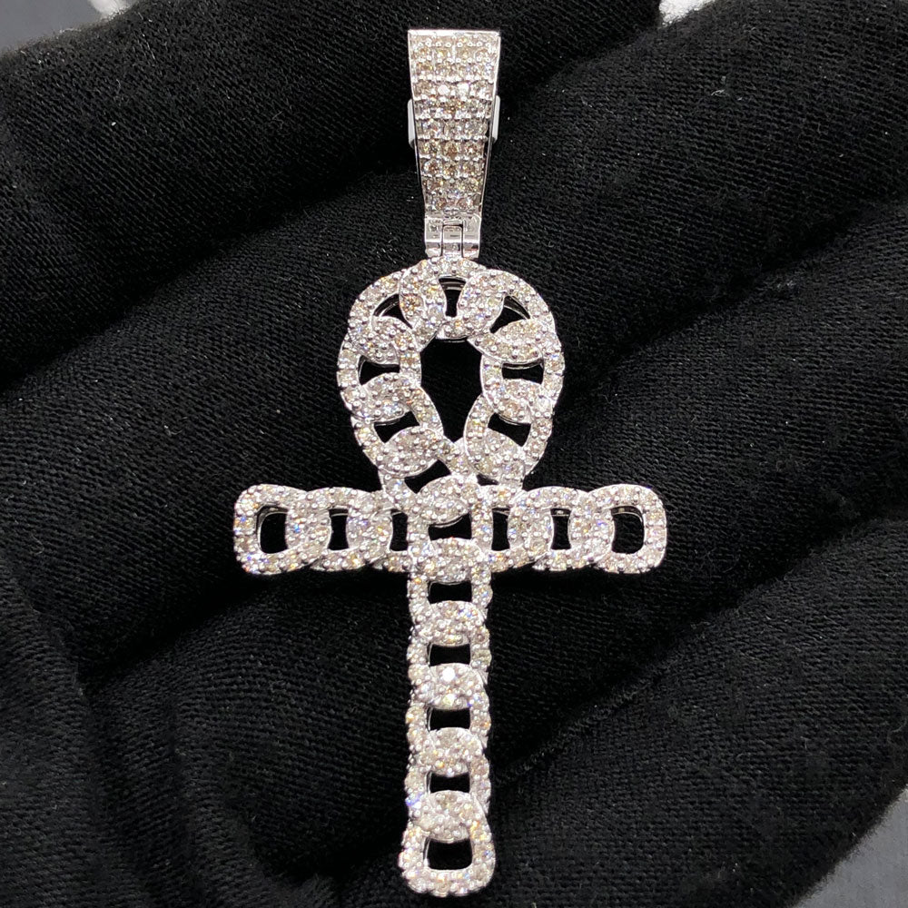 Cuban Ankh Cross 1.33cttw Diamond Pendant 10K Gold