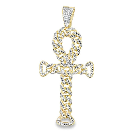 Cuban Ankh Tennis Cross Gold CZ Iced Out Pendant