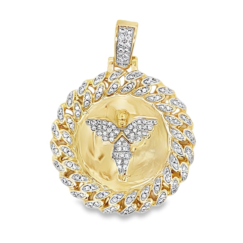 Cuban Cherub Angel Medallion CZ Iced Out Pendant