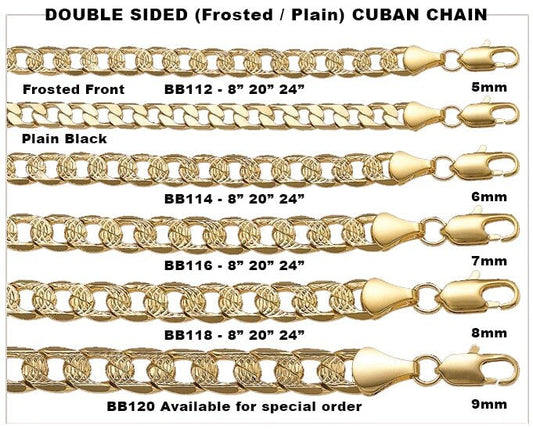 Cuban Curb 2-Sided Plain/Frosted Gold Plated Chain Necklace