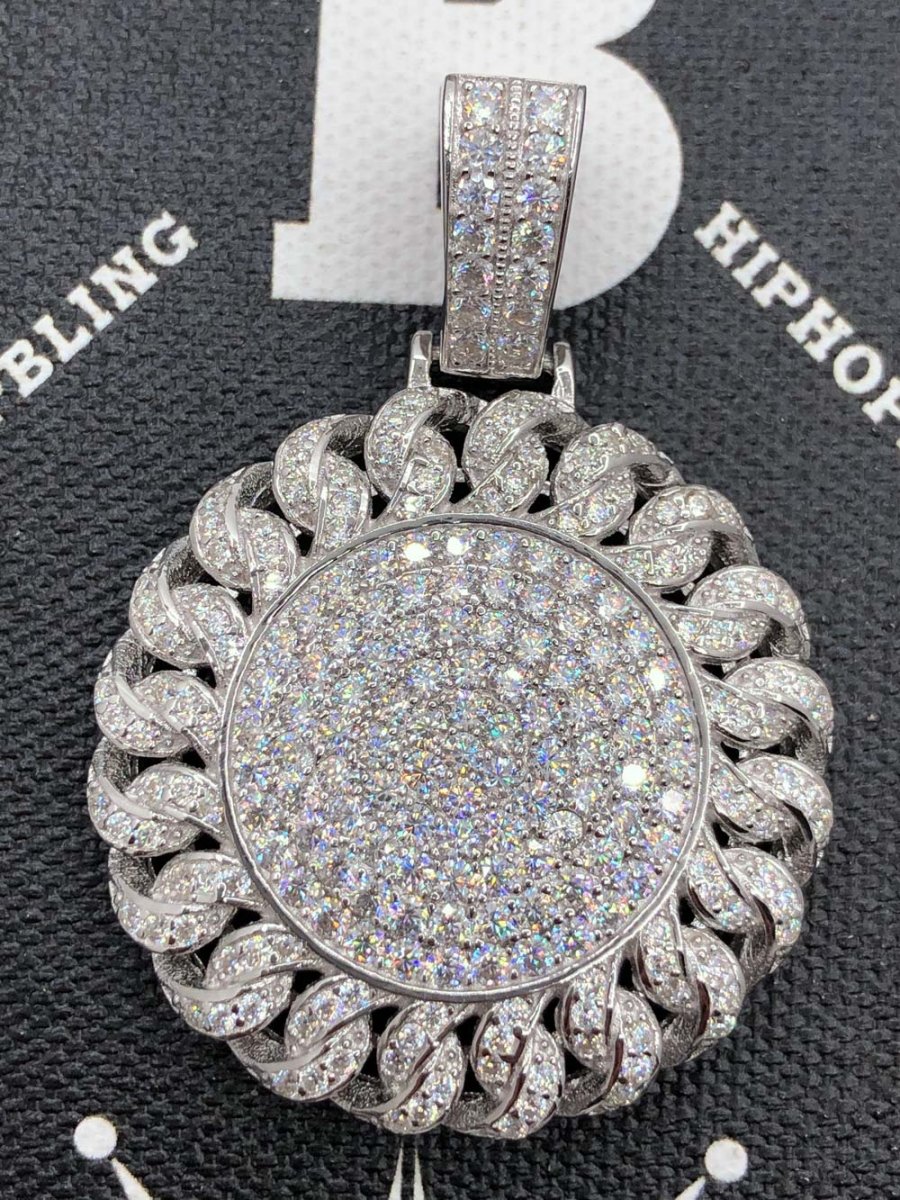 Cuban Medallion VVS Moissanite Pendant .925 Sterling Silver