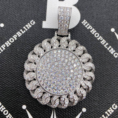 Cuban Medallion VVS Moissanite Pendant .925 Sterling Silver