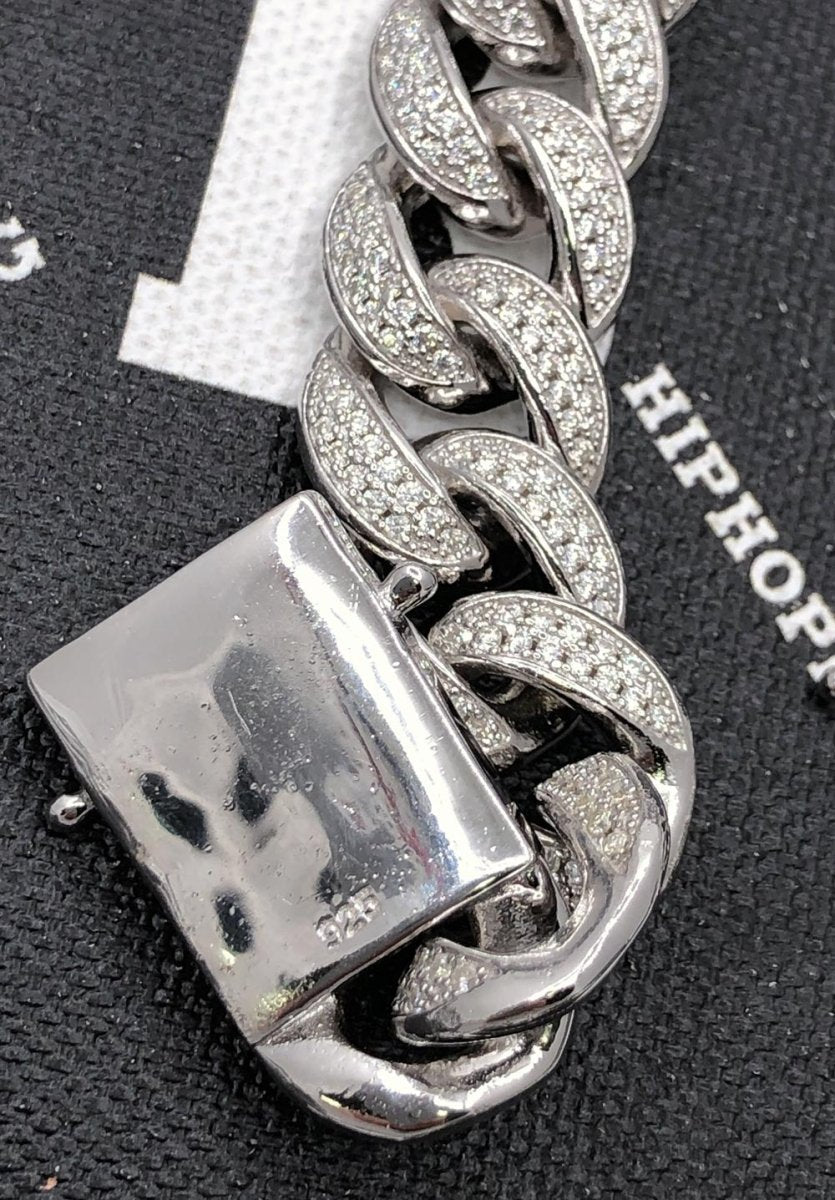 Cuban Moissanite Bracelet Iced Out Lock 15MM .925 Sterling Silver