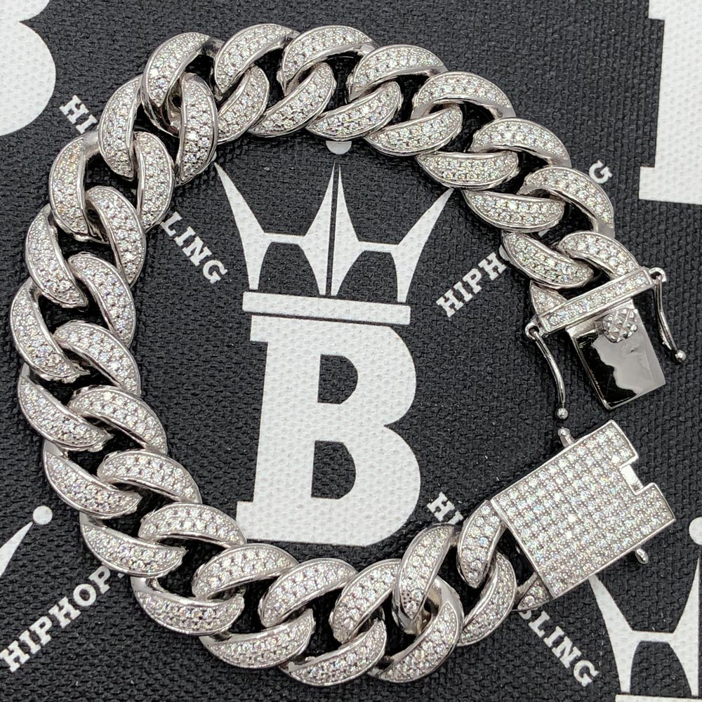Cuban Moissanite Bracelet Iced Out Lock 15MM .925 Sterling Silver