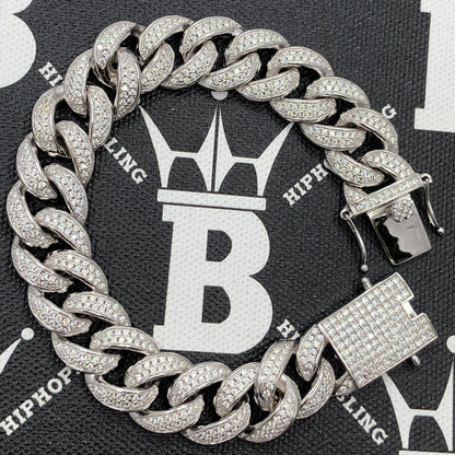 Cuban Moissanite Bracelet Iced Out Lock 15MM .925 Sterling Silver