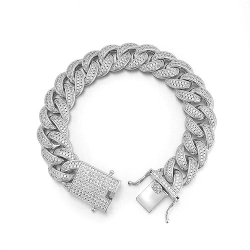 Cuban Moissanite Bracelet Iced Out Lock 15MM .925 Sterling Silver