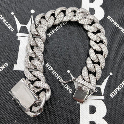 Cuban Moissanite Bracelet Iced Out Lock 15MM .925 Sterling Silver