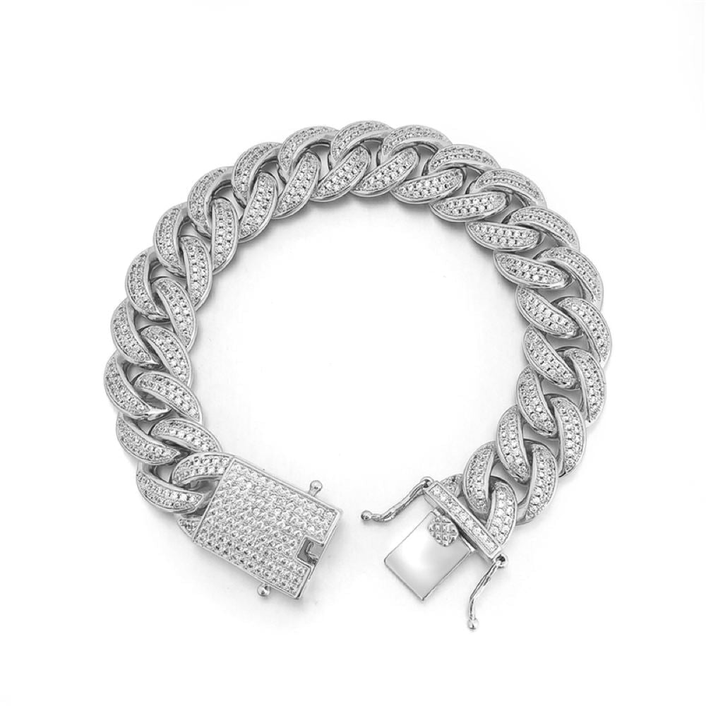 Cuban Moissanite Chain Iced Out Lock 15MM .925 Sterling Silver
