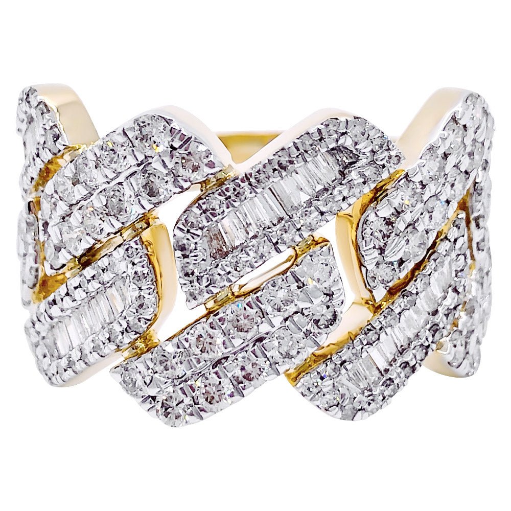 Cuban Sharp Edge 1.85cttw Baguette Diamond Ring 10K Yellow Gold