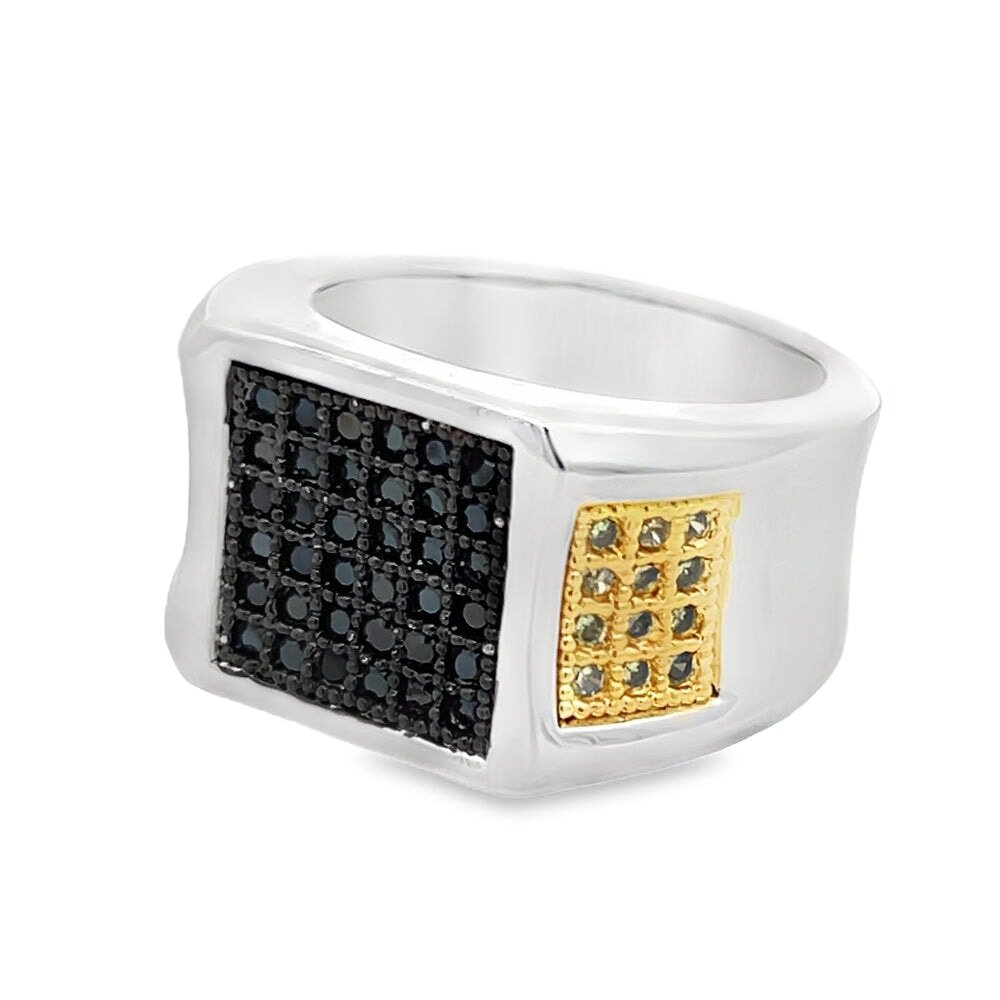 Cube Ice Black & Yellow CZ Ring .925 Sterling Silver