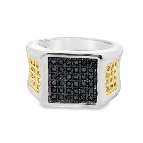 Cube Ice Black & Yellow CZ Ring .925 Sterling Silver