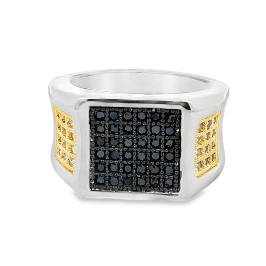 Cube Ice Black & Yellow CZ Ring .925 Sterling Silver