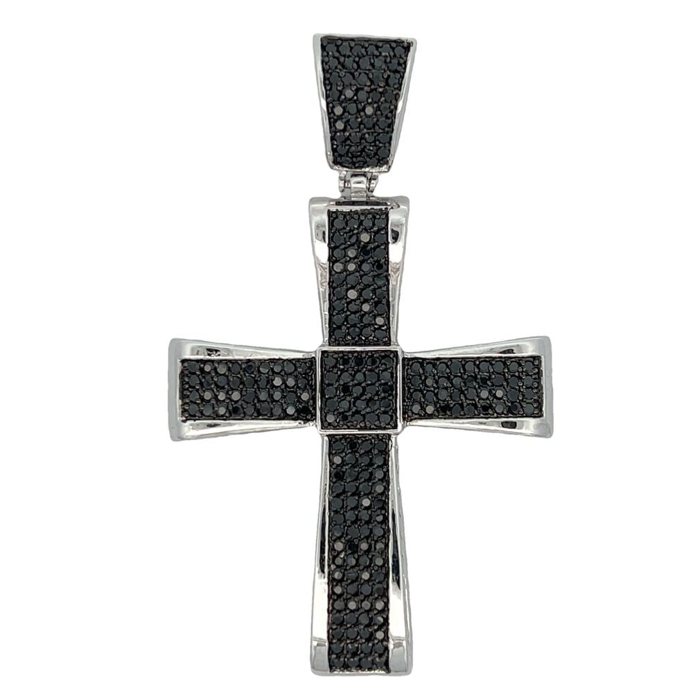 Curvy Cross Black CZ Iced Out Pendant