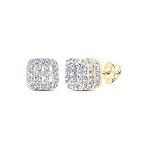 Cushion Bars Double 3D Diamond Earrings .33cttw 10K Yellow Gold