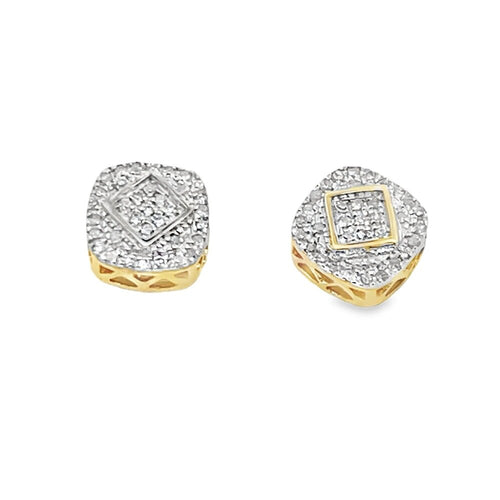 Cushion Box Diamond Earrings .12cttw 10K Yellow Gold