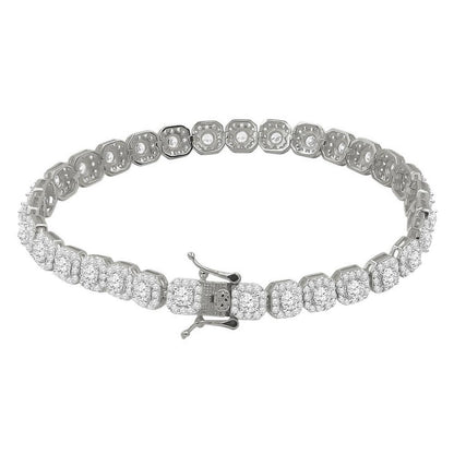 Cushion Cluster CZ Iced Out Bracelet .925 Sterling Silver