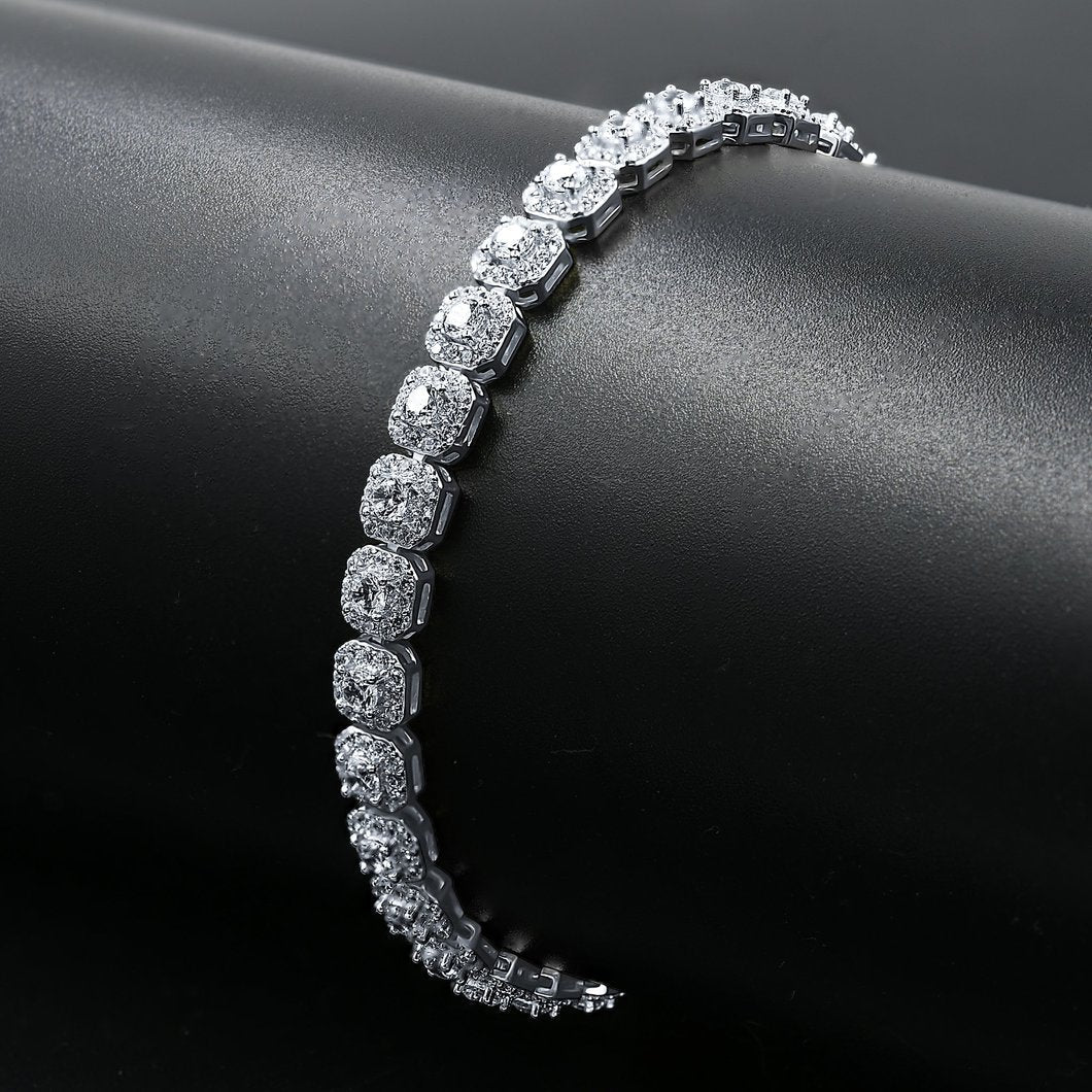 Cushion Cluster CZ Iced Out Bracelet .925 Sterling Silver