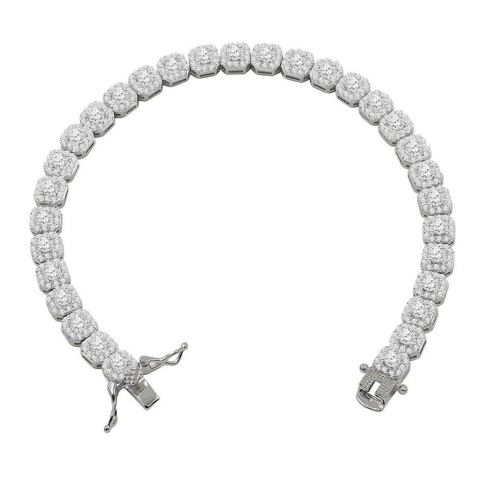 Cushion Cluster CZ Iced Out Bracelet .925 Sterling Silver