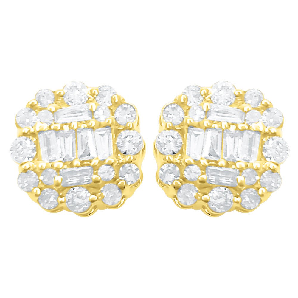Cushion Cluster Diamond Earrings .37cttw 10K Yellow Gold