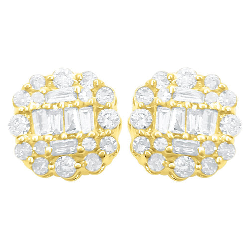 Cushion Cluster Diamond Earrings .37cttw 10K Yellow Gold