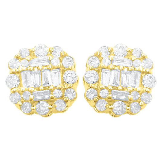 Cushion Cluster Diamond Earrings .37cttw 10K Yellow Gold