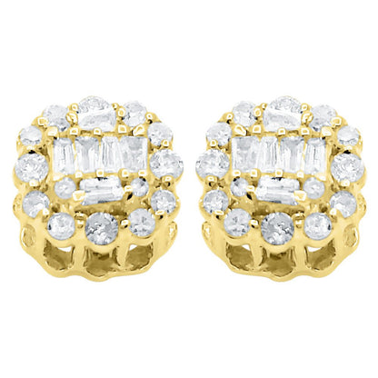 Cushion Cluster Diamond Earrings .37cttw 10K Yellow Gold
