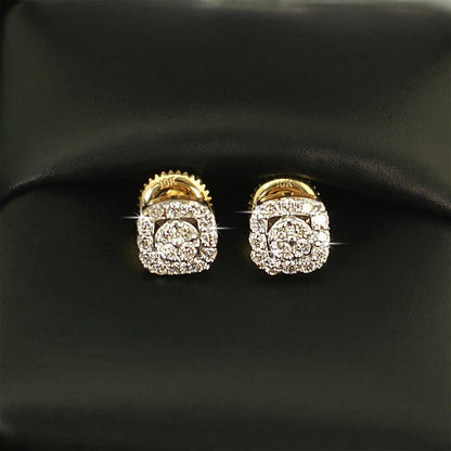 Cushion Halo Cluster Diamond Earrings .34cttw 10K Yellow Gold