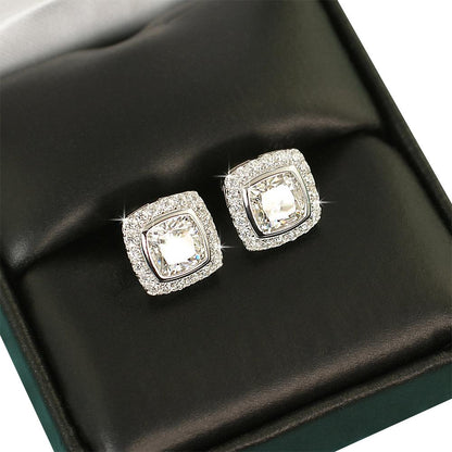 Cushion Pave Border VVS Moissanite Earrings .925 Sterling Silver