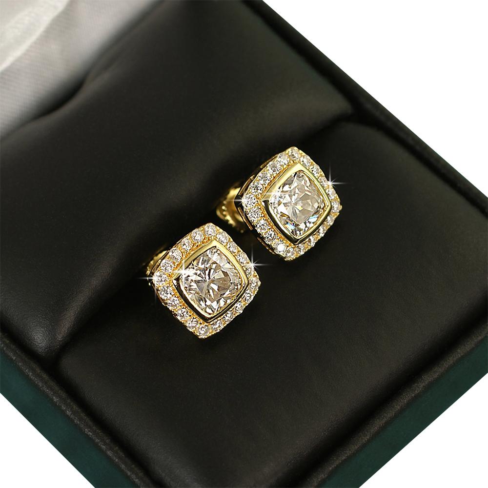 Cushion Pave Border VVS Moissanite Earrings .925 Sterling Silver