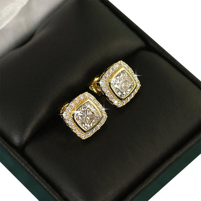 Cushion Pave Border VVS Moissanite Earrings .925 Sterling Silver