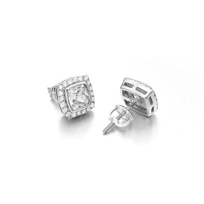 Cushion Pave Border VVS Moissanite Earrings .925 Sterling Silver