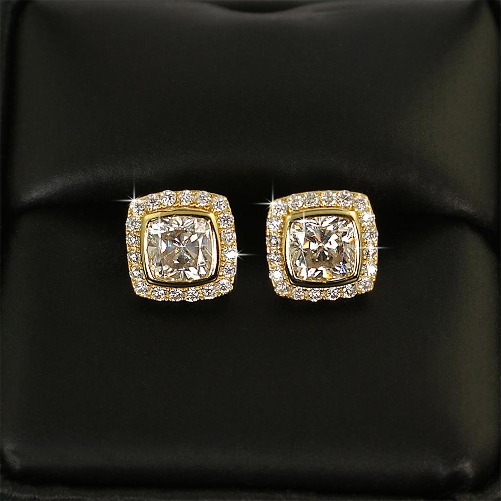Cushion Pave Border VVS Moissanite Earrings .925 Sterling Silver