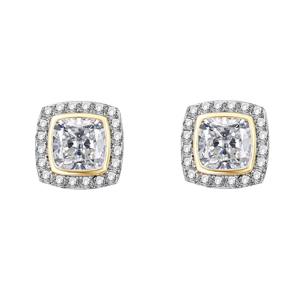 Cushion Pave Border VVS Moissanite Earrings .925 Sterling Silver