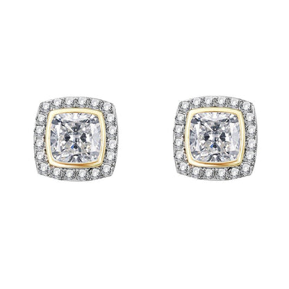 Cushion Pave Border VVS Moissanite Earrings .925 Sterling Silver