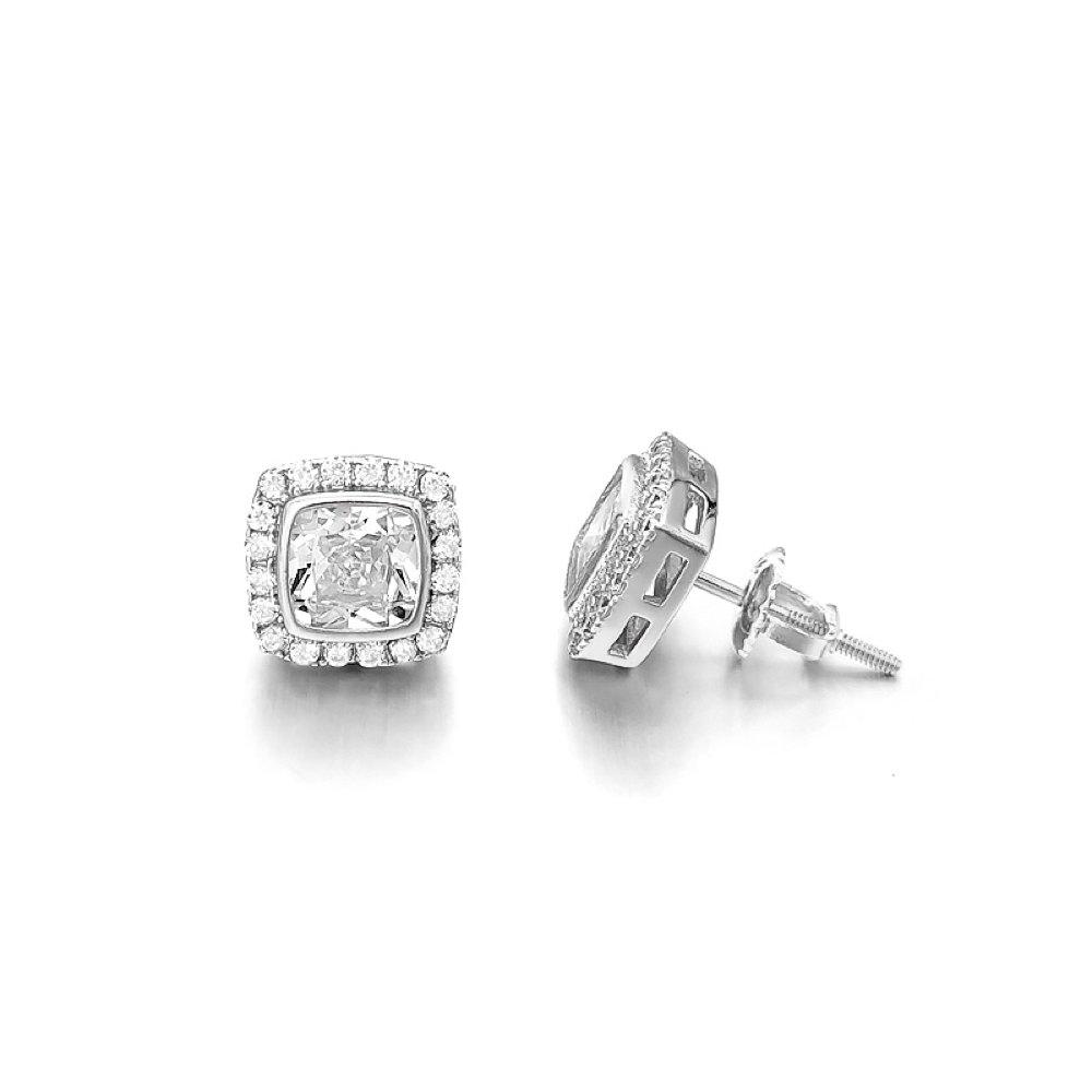 Cushion Pave Border VVS Moissanite Earrings .925 Sterling Silver