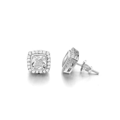 Cushion Pave Border VVS Moissanite Earrings .925 Sterling Silver