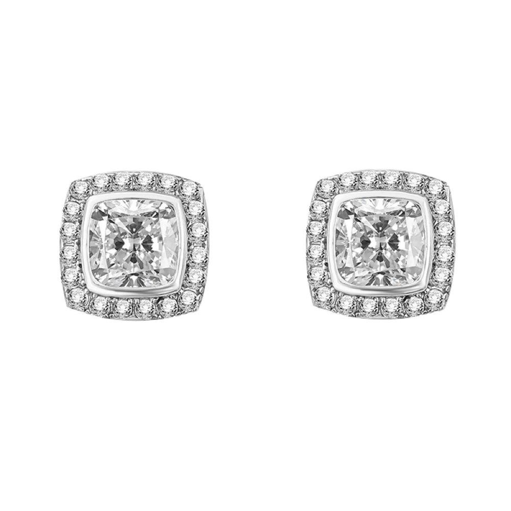 Cushion Pave Border VVS Moissanite Earrings .925 Sterling Silver