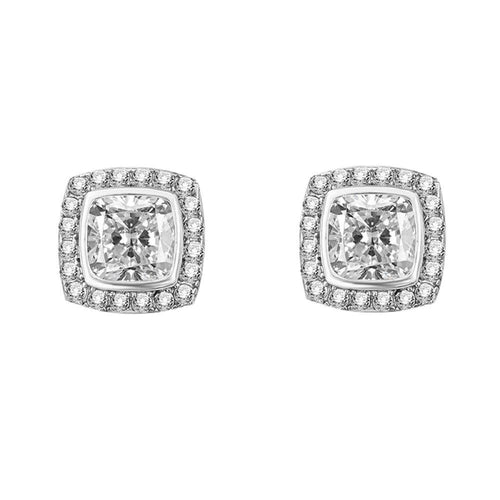 Cushion Pave Border VVS Moissanite Earrings .925 Sterling Silver