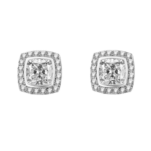 Cushion Pave Border VVS Moissanite Earrings .925 Sterling Silver