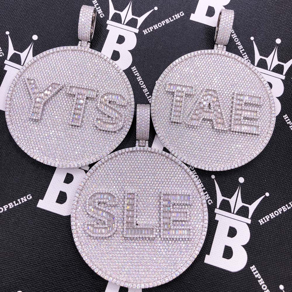Custom 3 Baguette Letter Round VVS Moissanite Pendant