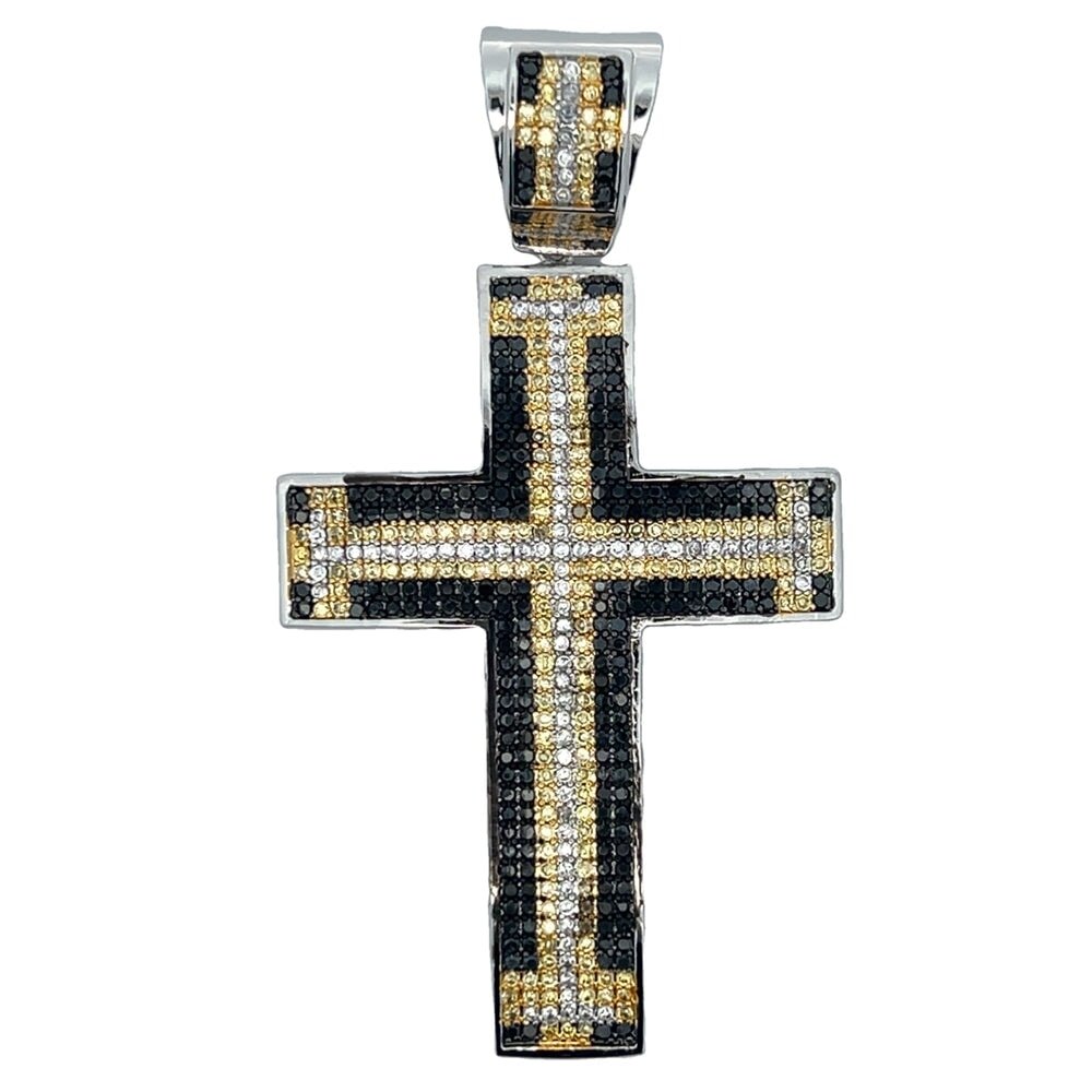Custom 3 Color Cross CZ Iced Out Pendant