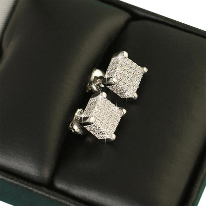 Custom 3D Cube VVS Moissanite Earrings .925 Sterling Silver