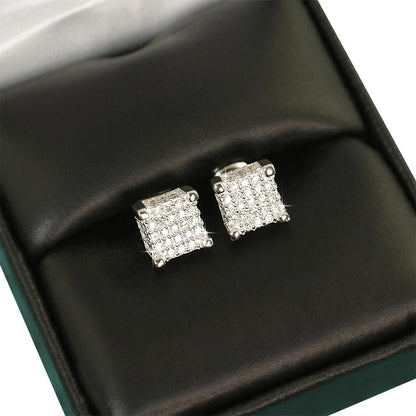 Custom 3D Cube VVS Moissanite Earrings .925 Sterling Silver