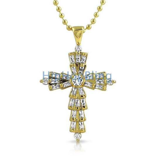 Custom Baguette Cross White CZ on Gold